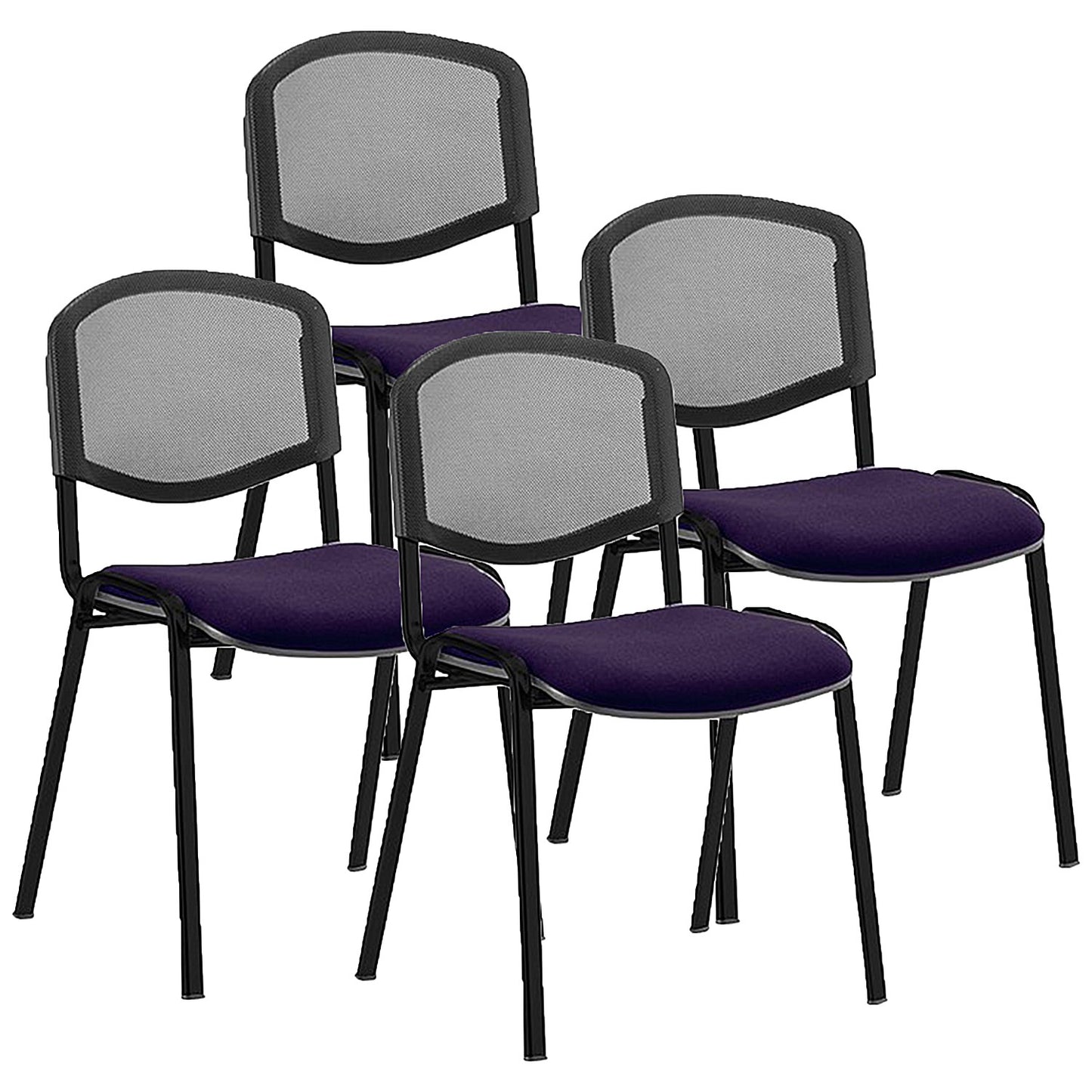 ISO Black Frame Mesh Back Stacking Chair, Tansy Purple Fabric Seat, Pack of 4