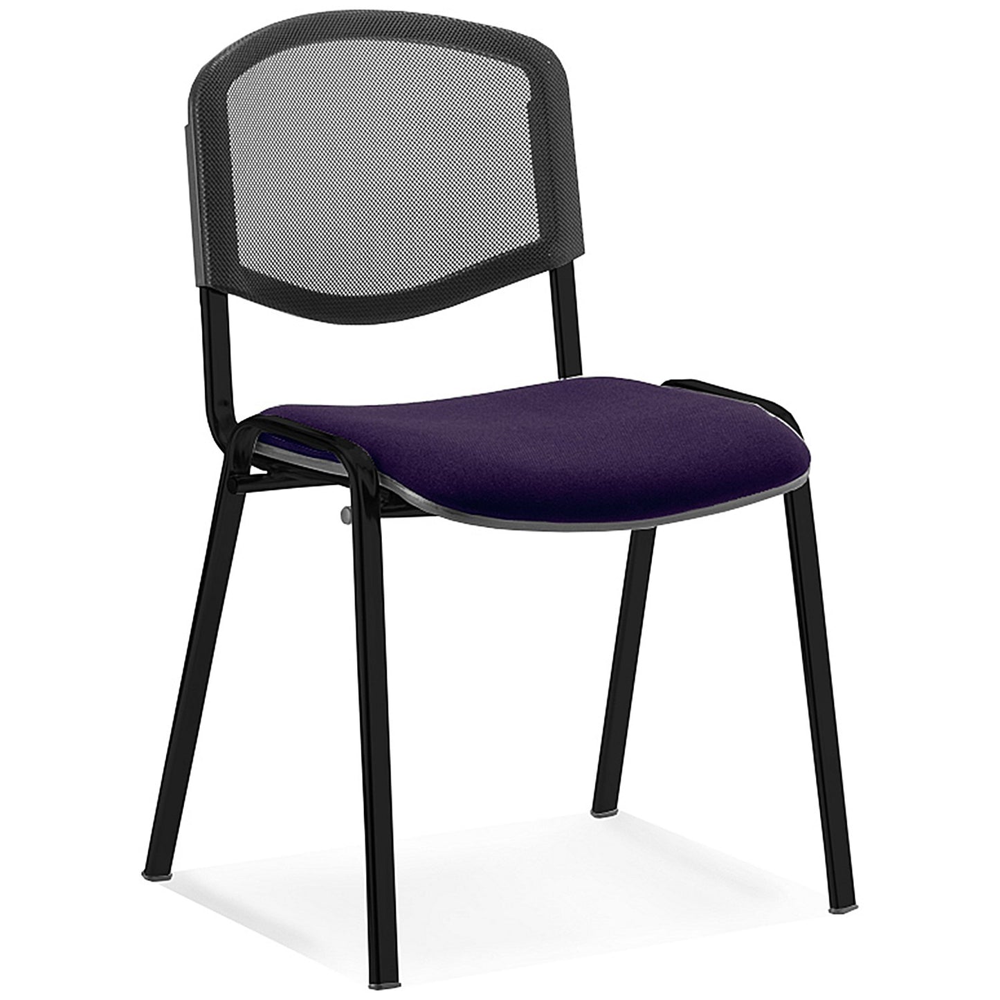 ISO Black Frame Mesh Back Stacking Chair, Tansy Purple Fabric Seat, Pack of 4