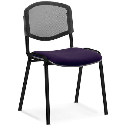 ISO Black Frame Mesh Back Stacking Chair, Tansy Purple Fabric Seat, Pack of 4
