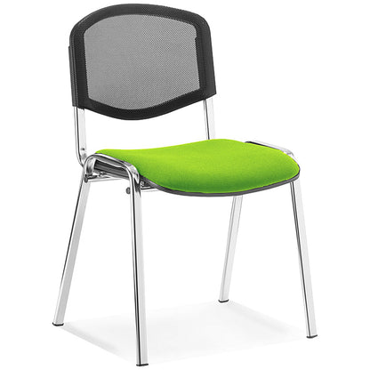 ISO Chrome Frame Mesh Back Stacking Chair, Myrrh Green Fabric Seat, Pack of 4