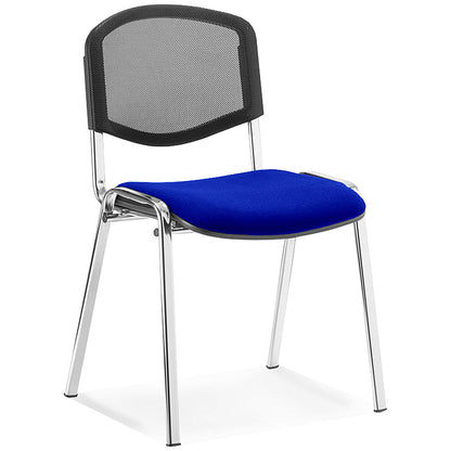 ISO Chrome Frame Mesh Back Stacking Chair, Stevia Blue Fabric Seat, Pack of 4