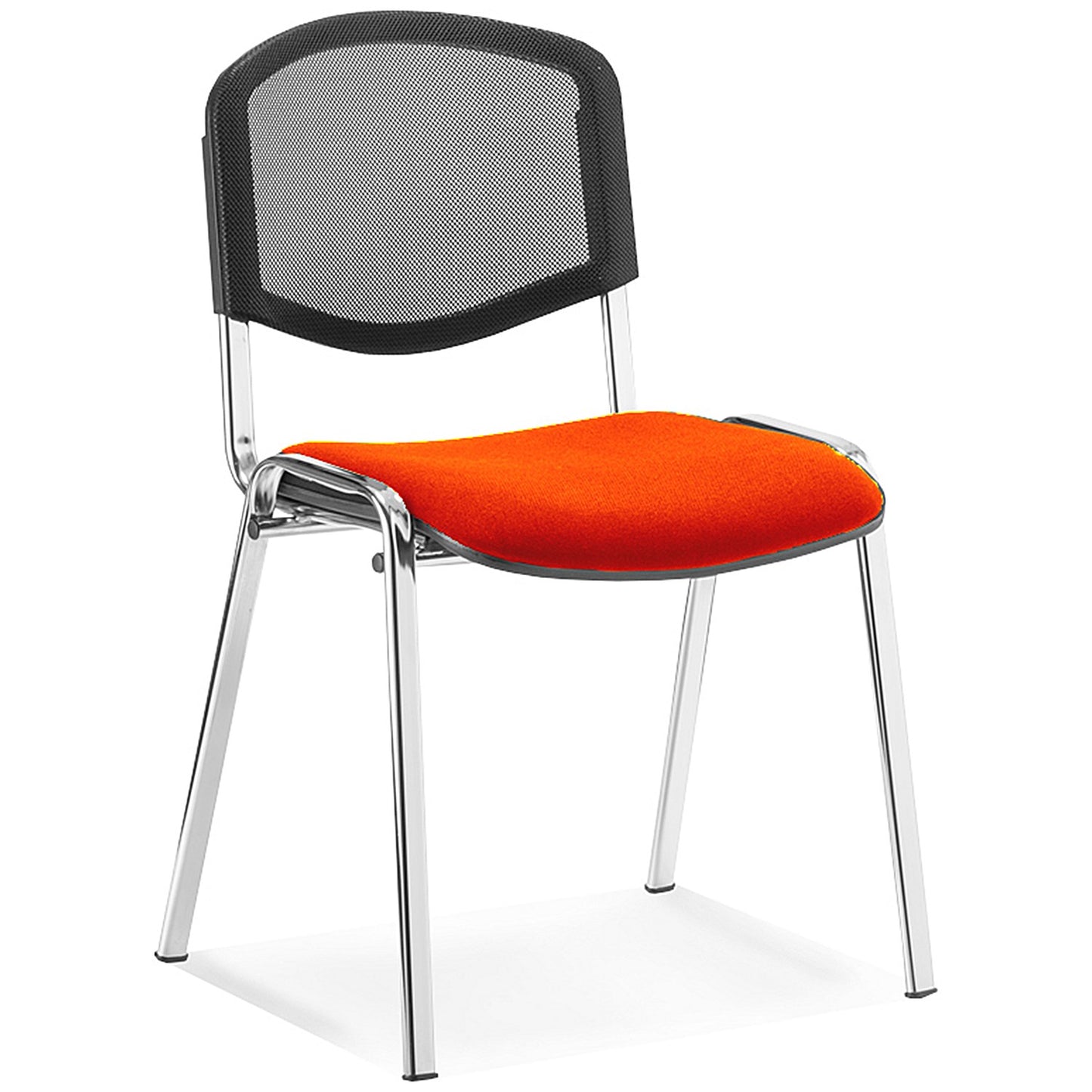 ISO Chrome Frame Mesh Back Stacking Chair, Tabasco Orange Fabric Seat, Pack of 4