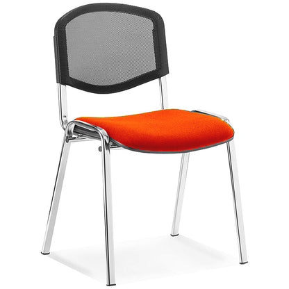 ISO Chrome Frame Mesh Back Stacking Chair, Tabasco Orange Fabric Seat, Pack of 4