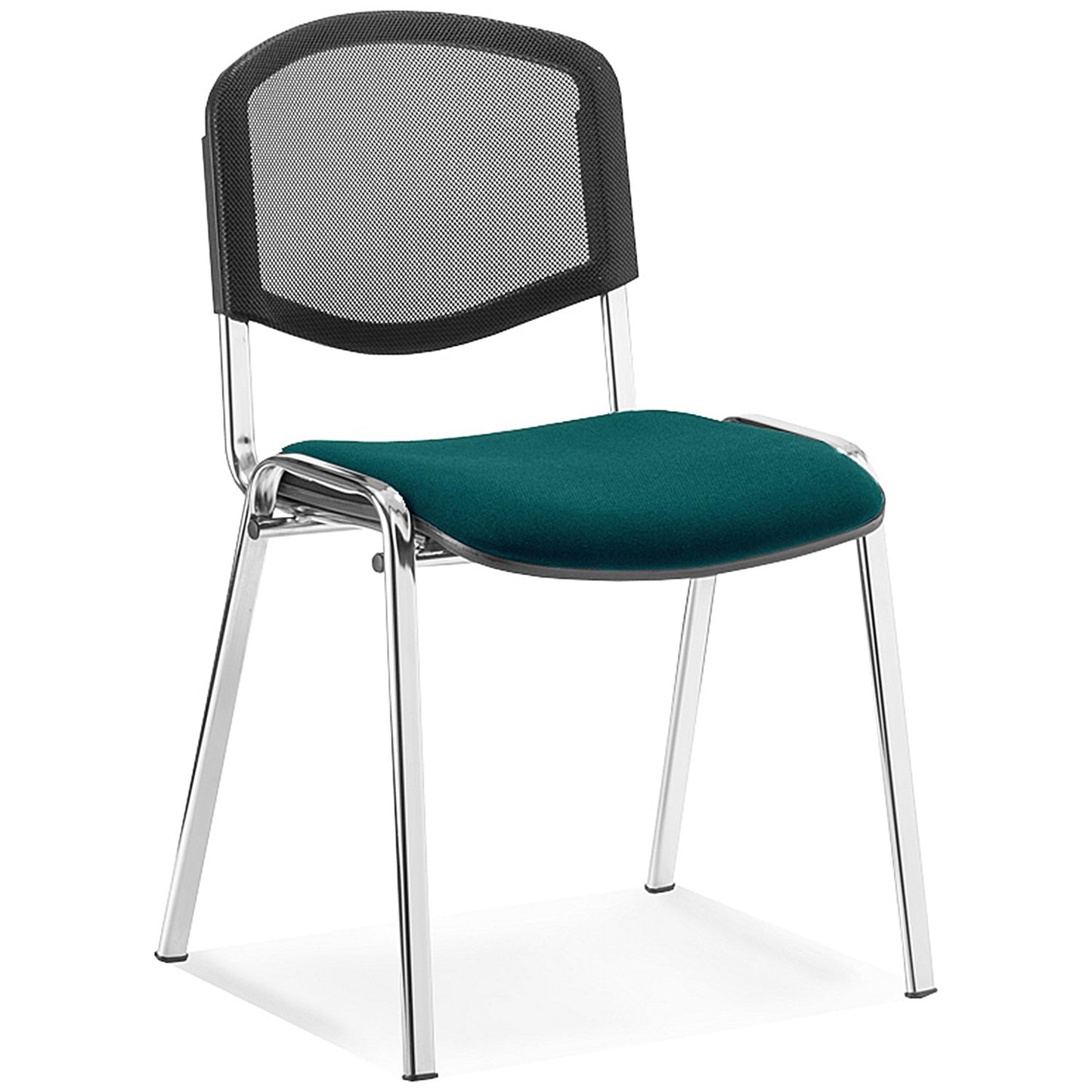 ISO Chrome Frame Mesh Back Stacking Chair, Maringa Teal Fabric Seat, Pack of 4