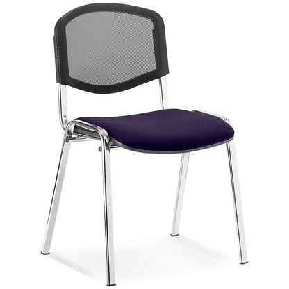 ISO Chrome Frame Mesh Back Stacking Chair, Tansy Purple Fabric Seat, Pack of 4