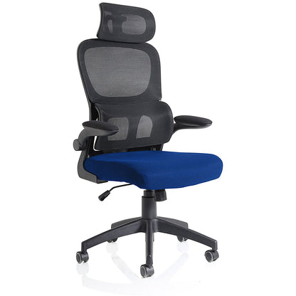 Iris Task Mesh Back Operator Chair, Headrest, Folding Arms, Stevia Blue