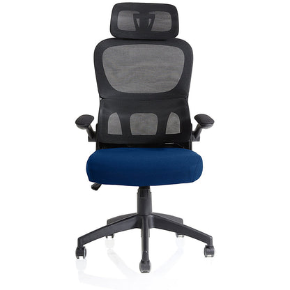 Iris Task Mesh Back Operator Chair, Headrest, Folding Arms, Stevia Blue
