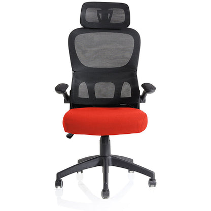 Iris Task Mesh Back Operator Chair, Headrest, Folding Arms, Tabasco Orange