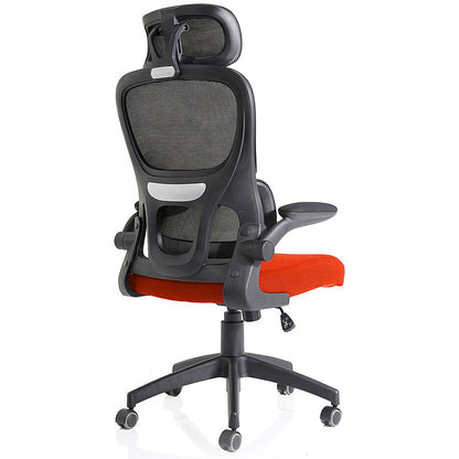 Iris Task Mesh Back Operator Chair, Headrest, Folding Arms, Tabasco Orange