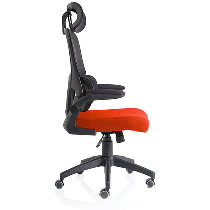Iris Task Mesh Back Operator Chair, Headrest, Folding Arms, Tabasco Orange