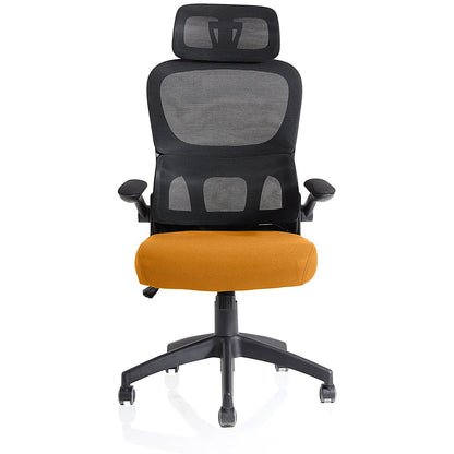 Iris Task Mesh Back Operator Chair, Headrest, Folding Arms, Senna Yellow