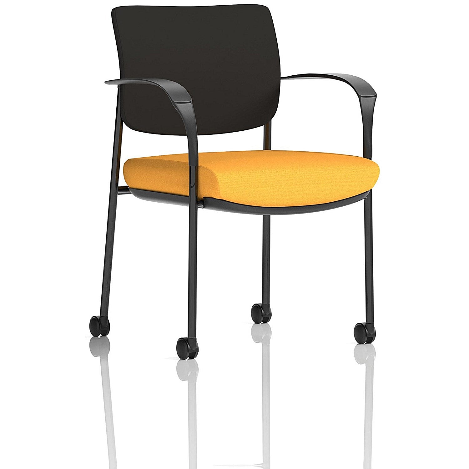 Brunswick Deluxe Visitors Chair, Black Frame, Black Back, With Arms and Castors, Senna Yellow Easy2Order : KCUP2093
