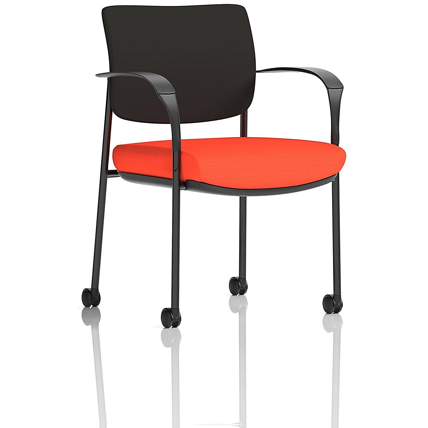 Brunswick Deluxe Visitors Chair, Black Frame, Black Back, With Arms and Castors, Tabasco Orange Easy2Order : KCUP2095
