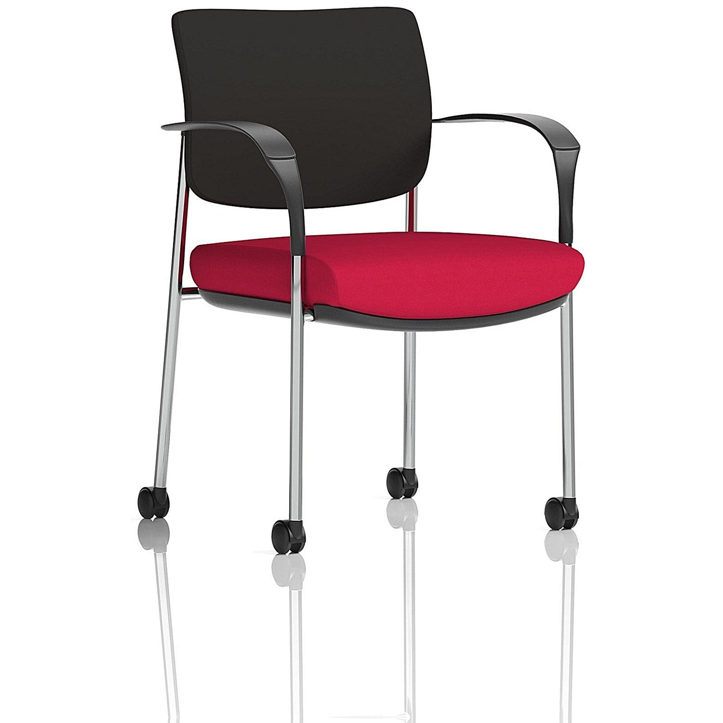 Brunswick Deluxe Visitors Chair, Chrome Frame, Black Back, Arms and Castors, Bergamot Cherry Easy2Order : KCUP2097