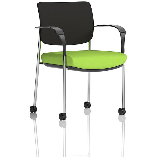 Brunswick Deluxe Visitors Chair, Chrome Frame, Black Back, With Arms and Castors, Myrrh Green Easy2Order : KCUP2100