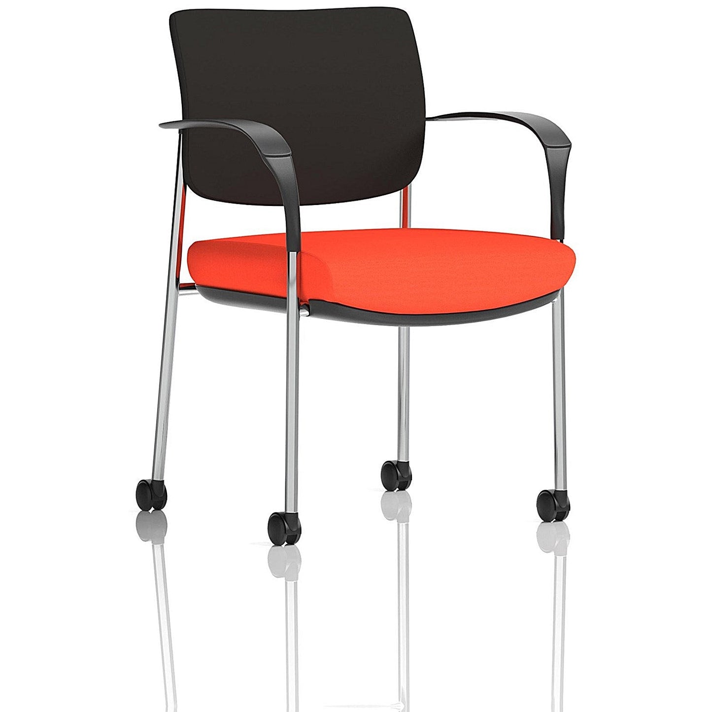 Brunswick Deluxe Visitors Chair, Chrome Frame, Black Back, Arms and Castors, Tabasco Orange Easy2Order : KCUP2103