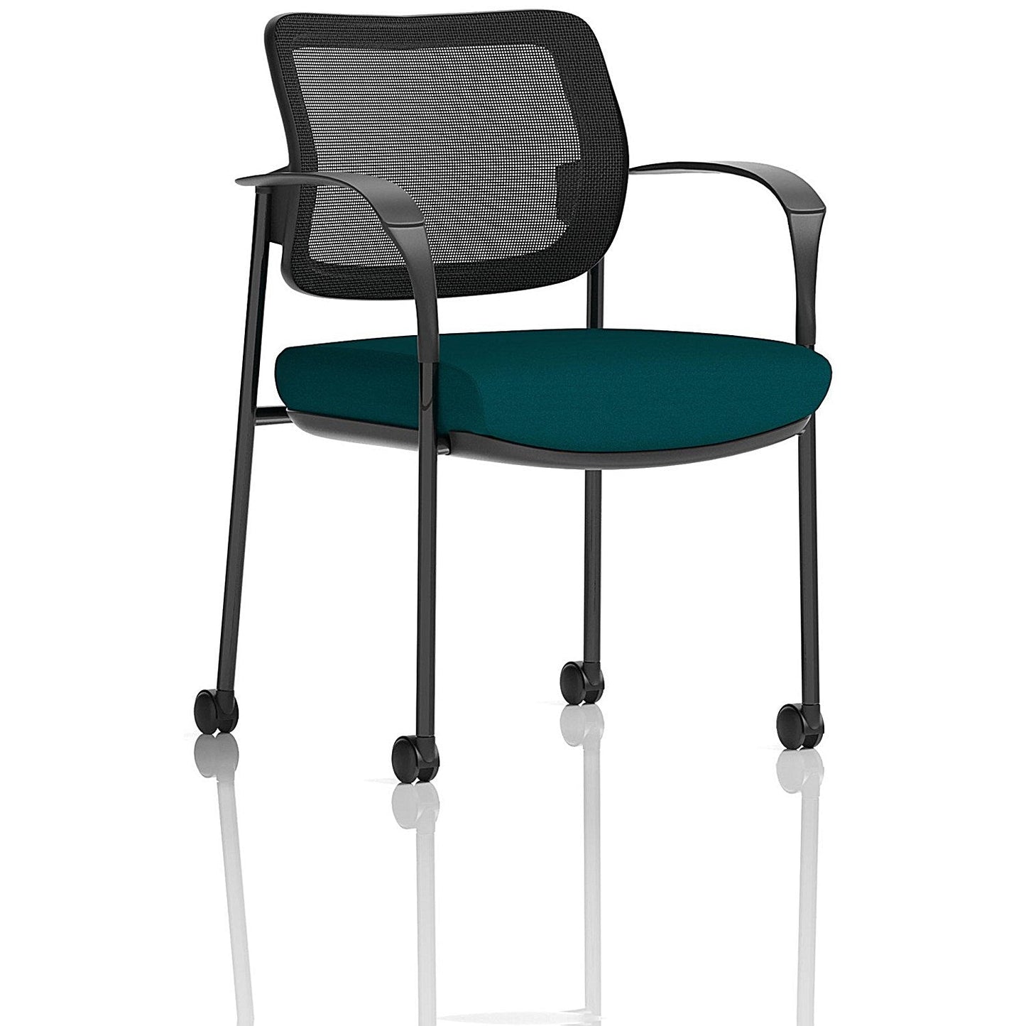 Brunswick Deluxe Visitors Chair, Black Frame, Mesh Back, With Arms and Castors, Maringa Teal Easy2Order : KCUP2123