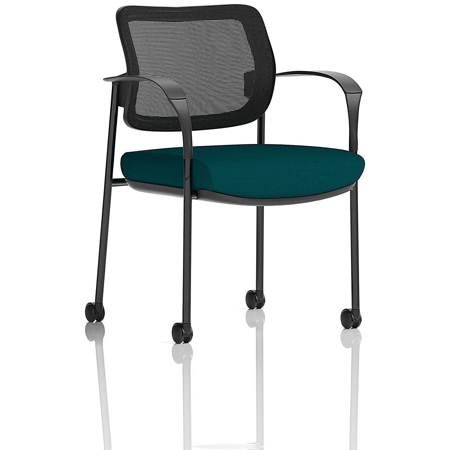 Brunswick Deluxe Visitors Chair, Black Frame, Mesh Back, With Arms and Castors, Maringa Teal Easy2Order : KCUP2123