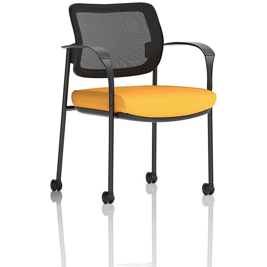 Brunswick Deluxe Visitors Chair, Black Frame, Mesh Back, With Arms and Castors, Senna Yellow Easy2Order : KCUP2125