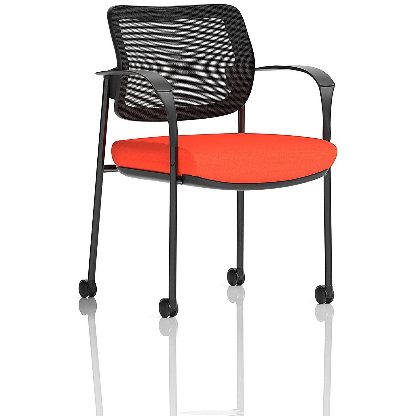 Brunswick Deluxe Visitors Chair, Black Frame, Mesh Back, With Arms and Castors, Tabasco Orange Easy2Order : KCUP2127