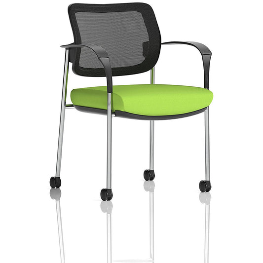 Brunswick Deluxe Visitors Chair, Chrome Frame, Black Back, With Arms and Castors, Myrrh Green Easy2Order : KCUP2132