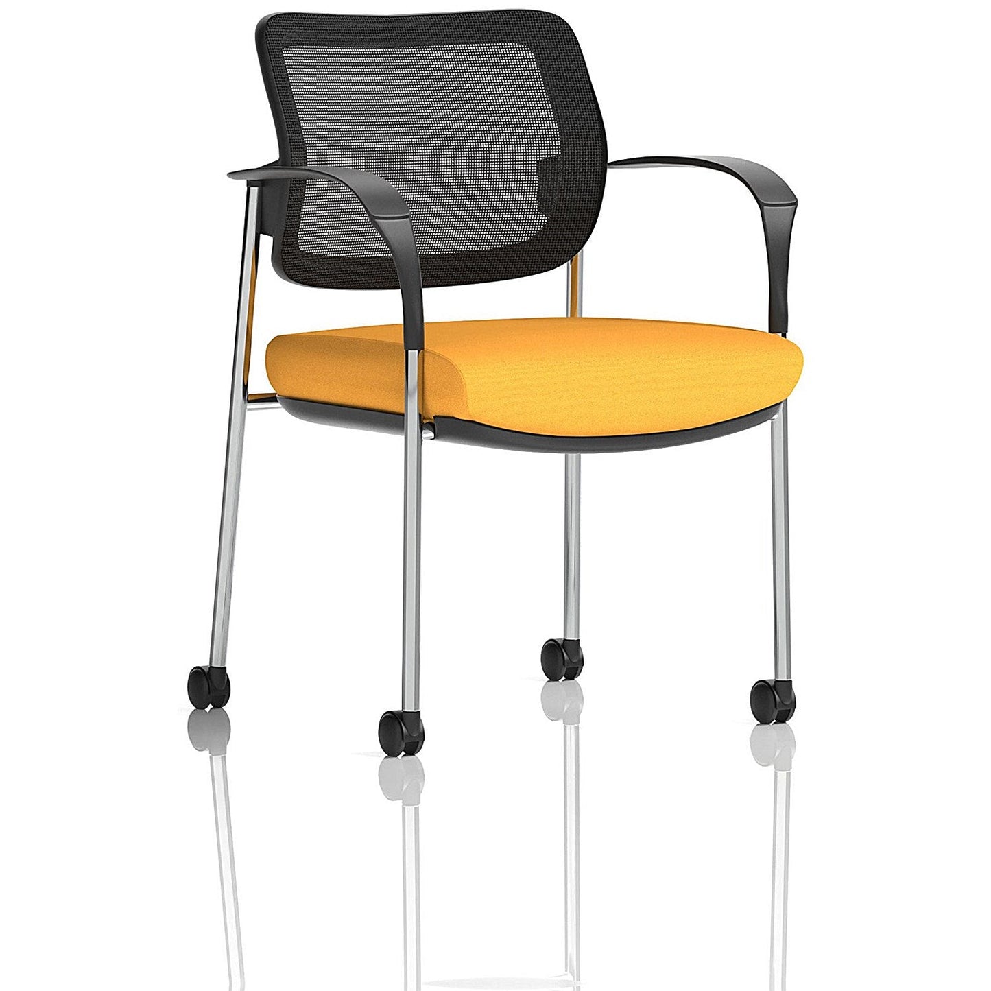 Brunswick Deluxe Visitors Chair, Chrome Frame, Black Back, With Arms and Castors, Senna Yellow Easy2Order : KCUP2133
