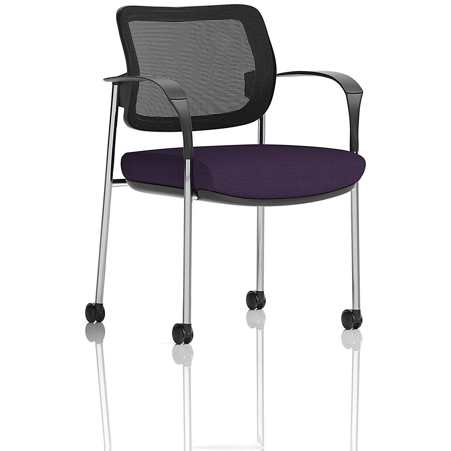 Brunswick Deluxe Visitors Chair, Chrome Frame, Black Back, With Arms and Castors, Tansy Purple Easy2Order : KCUP2136