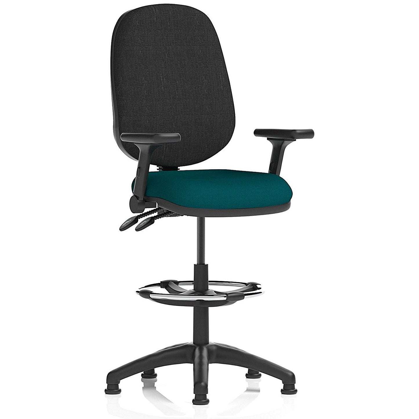Eclipse Plus II High Rise Black Back Operator Chair, Maringa Teal, Folding Arms Easy2Order : KCUP2227