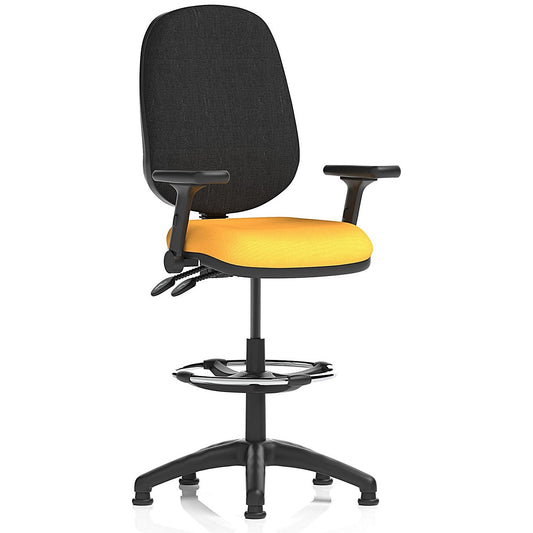 Eclipse Plus II High Rise Black Back Operator Chair, Senna Yellow, Folding Arms Easy2Order : KCUP2229