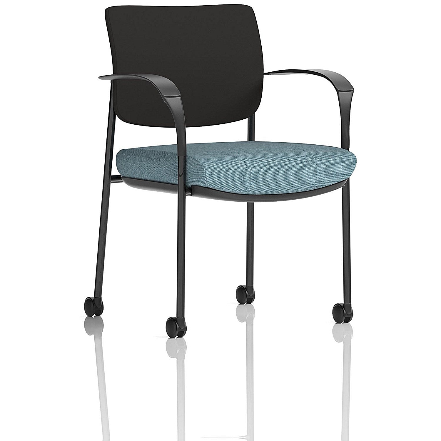 Brunswick Deluxe Black Frame Black Back Visitor Chair, With Arms and Castors, Rivet Quench Easy2Order : KCUP2491