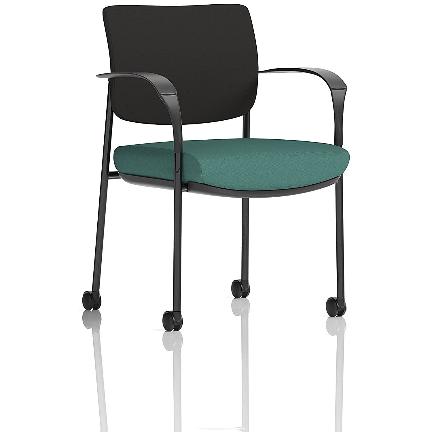 Brunswick Deluxe Black Frame Black Back Visitor Chair, With Arms and Castors, Quest Kelp Easy2Order : KCUP2494
