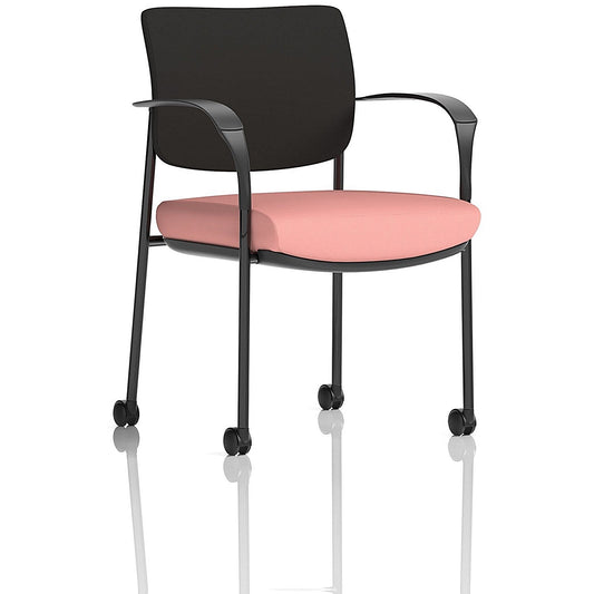 Brunswick Deluxe Black Frame Black Back Visitor Chair, With Arms and Castors, Quest Shrimp Easy2Order : KCUP2499