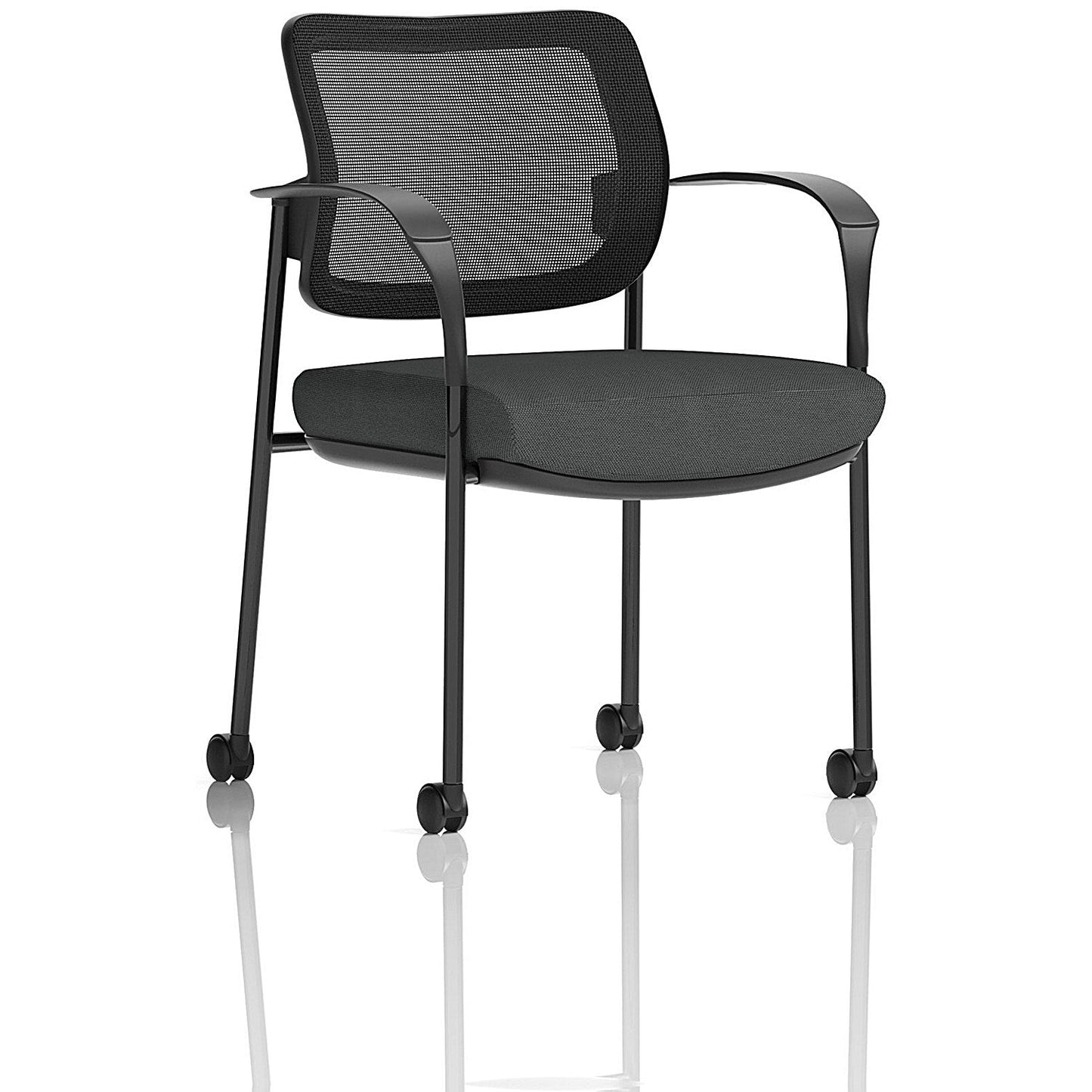 Brunswick Deluxe Black Frame Mesh Back Visitor Chair, With Arms and Castors, Quest Mussel Easy2Order : KCUP2508