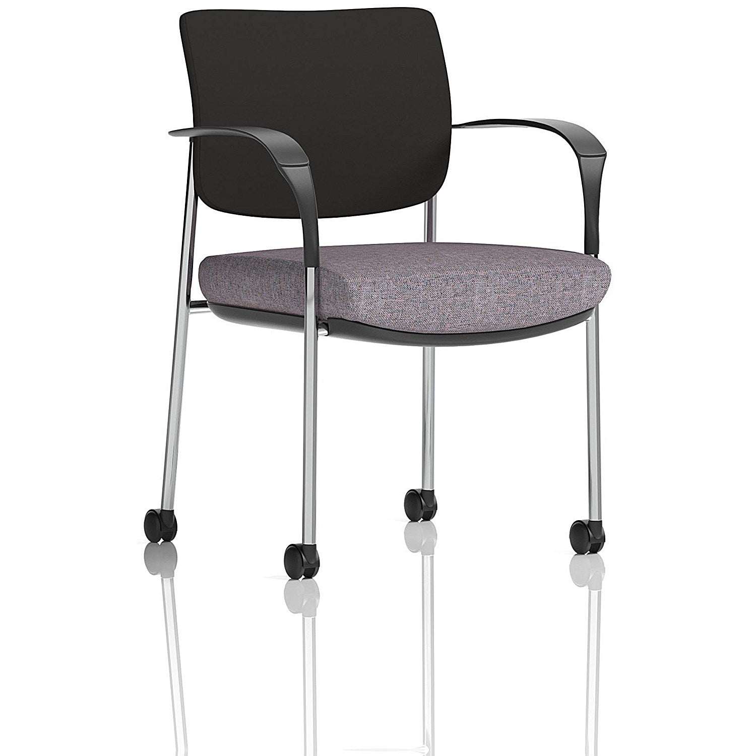 Brunswick Deluxe Chrome Frame Black Back Visitor Chair, With Arms and Castors, Rivet Fuse Easy2Order : KCUP2562