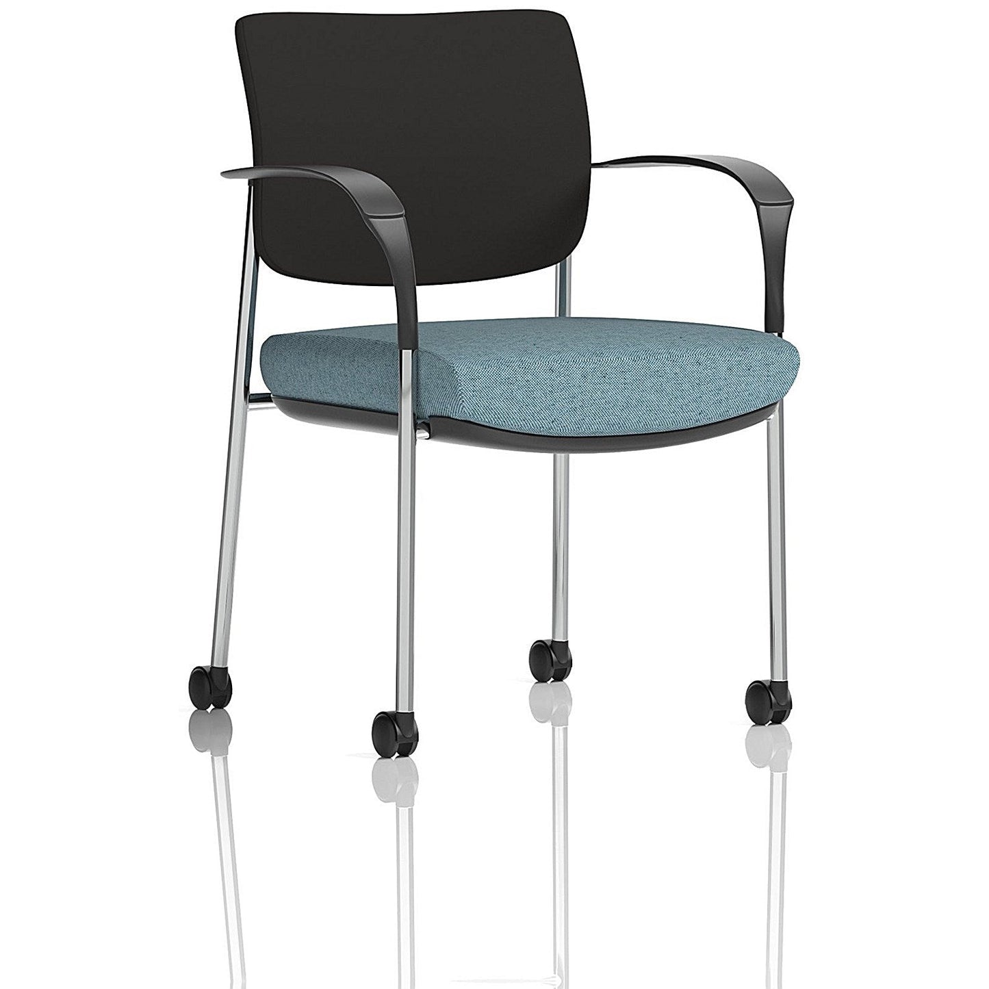 Brunswick Deluxe Chrome Frame Black Back Visitor Chair, With Arms and Castors, Rivet Quench Easy2Order : KCUP2563