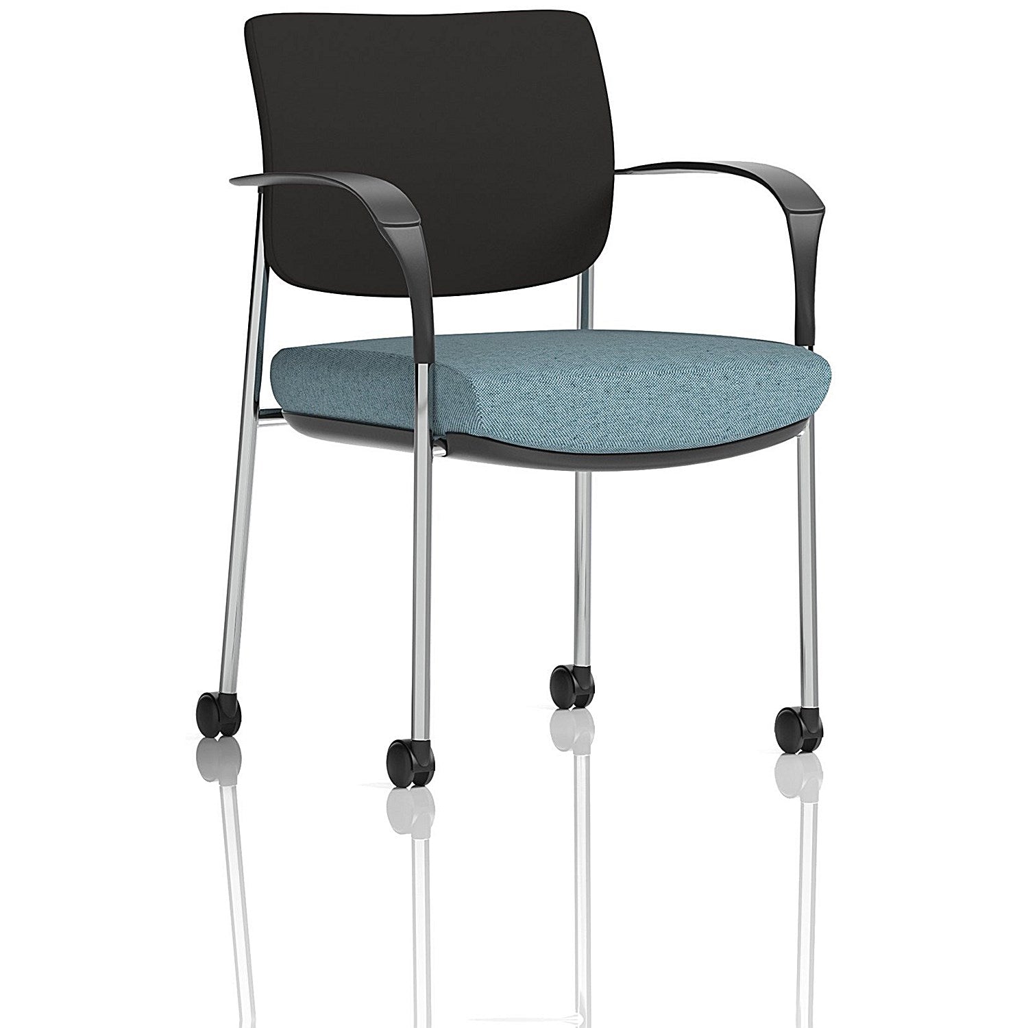 Brunswick Deluxe Chrome Frame Black Back Visitor Chair, With Arms and Castors, Rivet Quench Easy2Order : KCUP2563