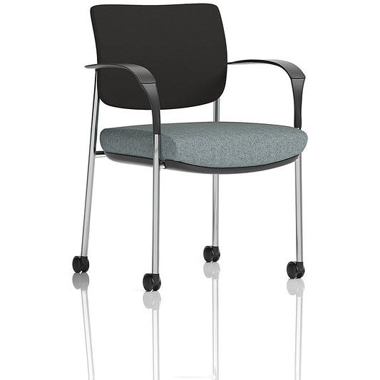Brunswick Deluxe Chrome Frame Black Back Visitor Chair, With Arms and Castors, Rivet Tensile Easy2Order : KCUP2564