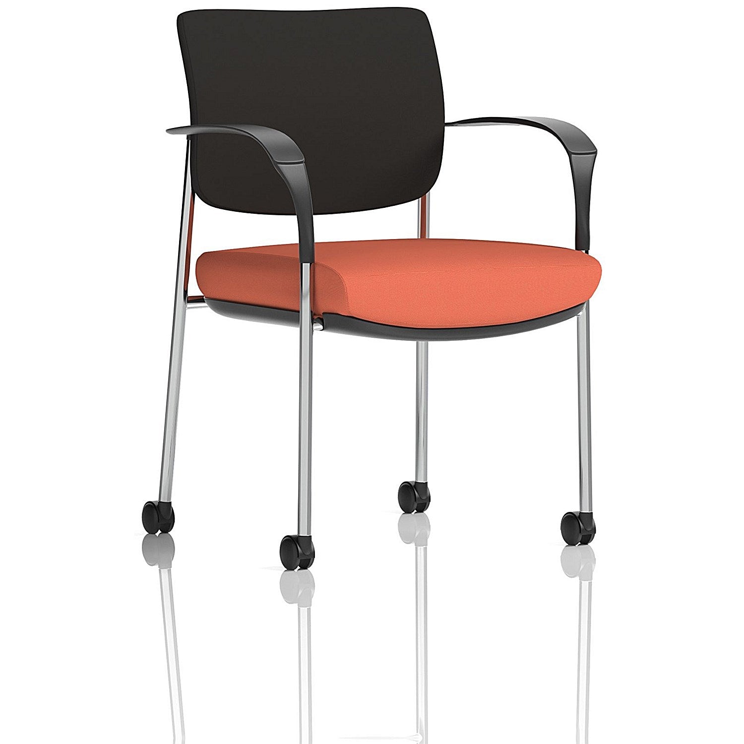 Brunswick Deluxe Chrome Frame Black Back Visitor Chair, With Arms and Castors, Quest Crab Easy2Order : KCUP2565