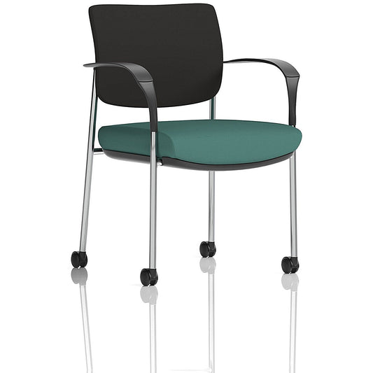 Brunswick Deluxe Chrome Frame Black Back Visitor Chair, With Arms and Castors, Quest Kelp Easy2Order : KCUP2566
