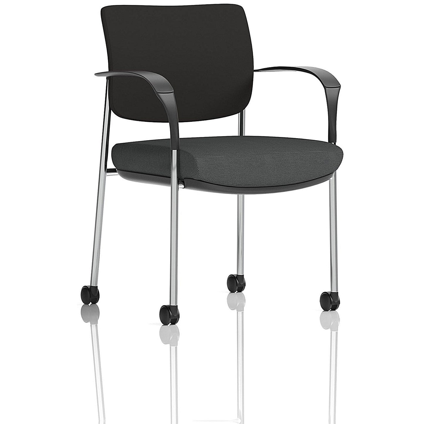 Brunswick Deluxe Chrome Frame Black Back Visitor Chair, With Arms and Castors, Quest Mussel Easy2Order : KCUP2568