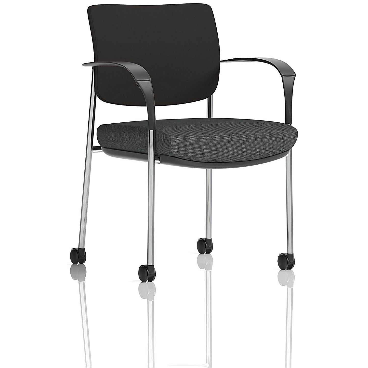 Brunswick Deluxe Chrome Frame Black Back Visitor Chair, With Arms and Castors, Quest Mussel Easy2Order : KCUP2568