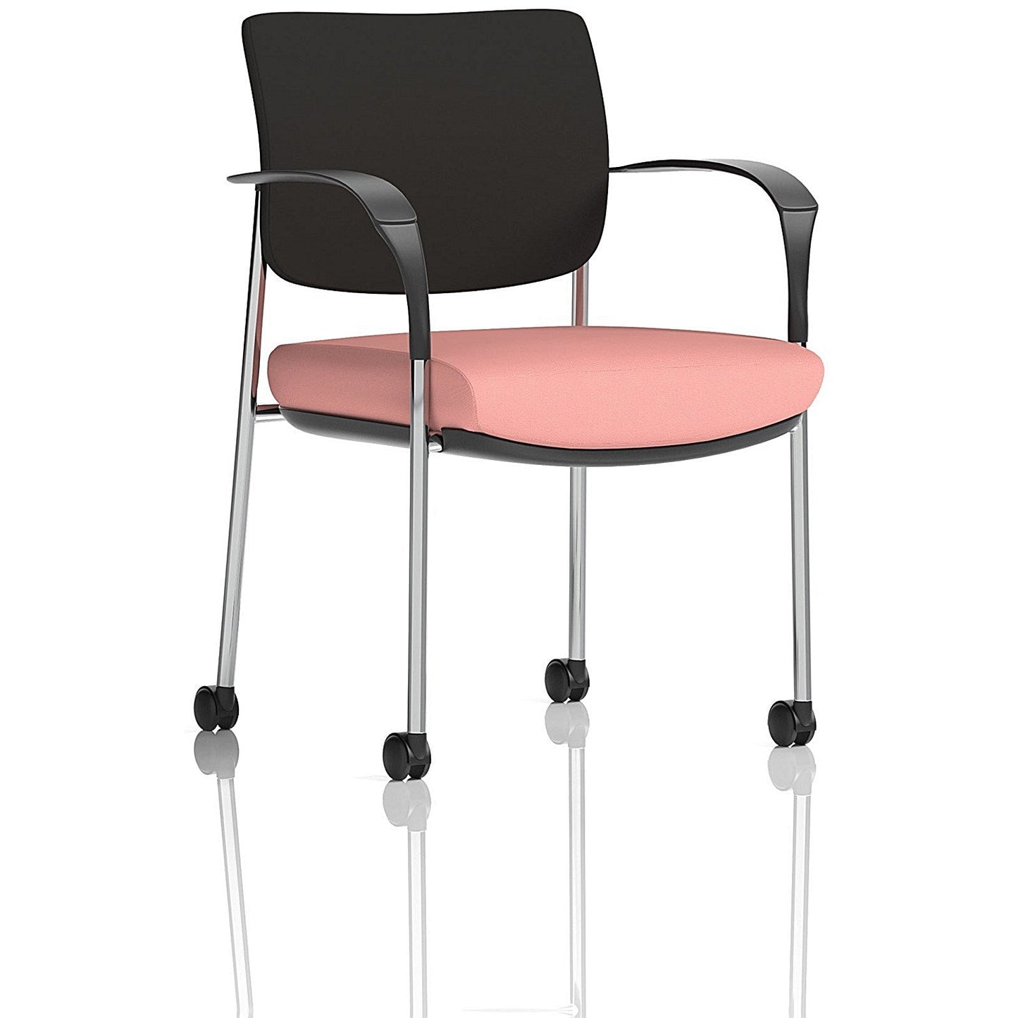 Brunswick Deluxe Chrome Frame Black Back Visitor Chair, With Arms and Castors, Quest Shrimp Easy2Order : KCUP2571