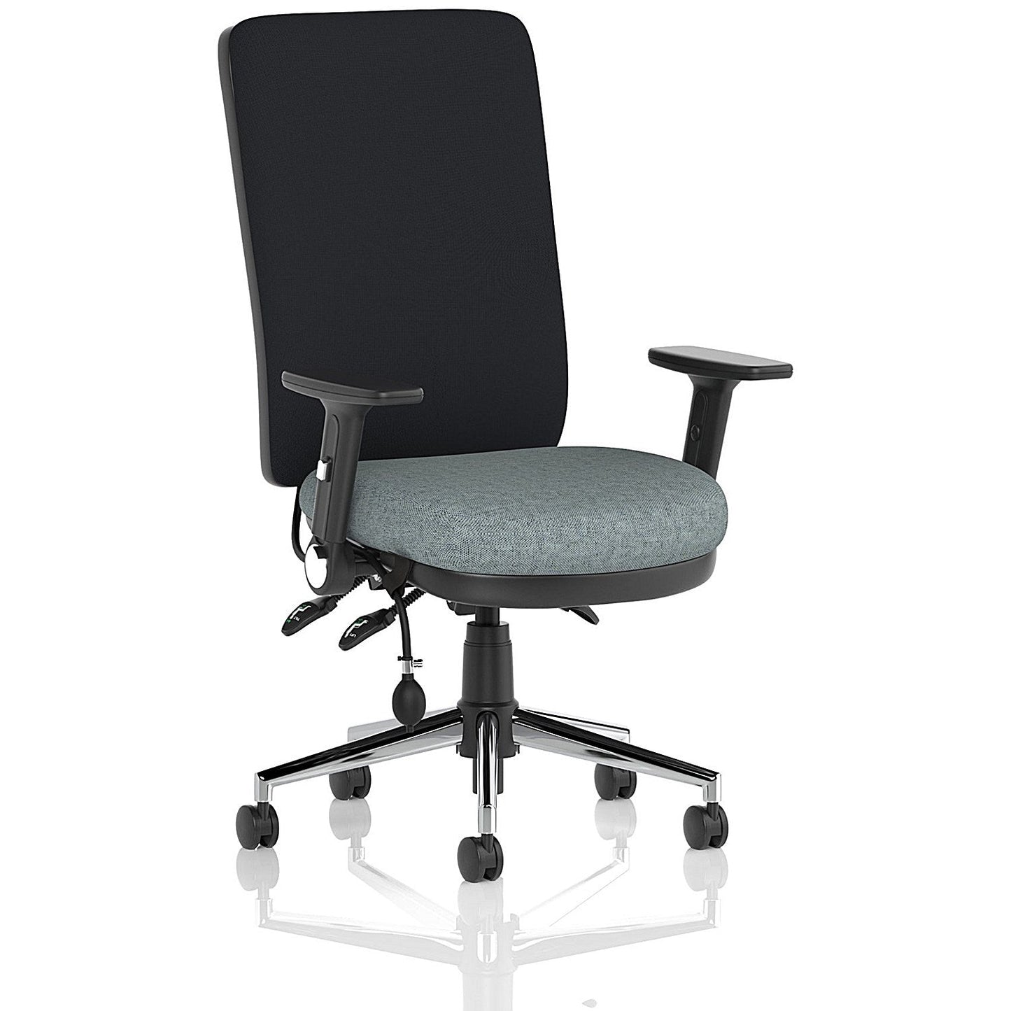 Chiro High Black Back Chair, Folding Arms, Rivet Tensile Easy2Order : KCUP2660