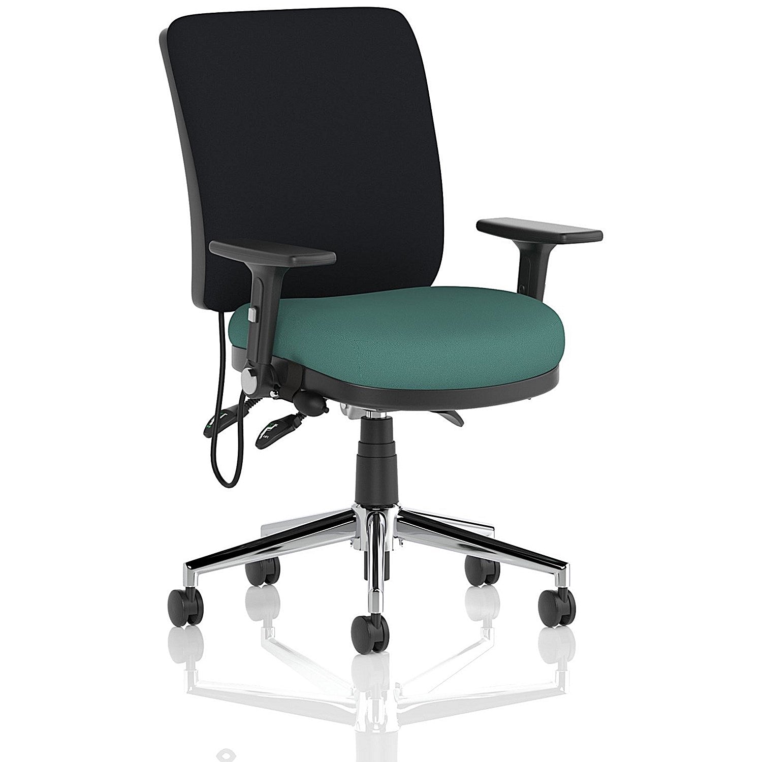 Chiro Medium Black Back Chair, Folding Arms, Quest Kelp Easy2Order : KCUP2734