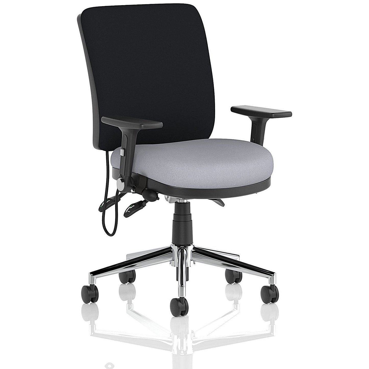 Chiro Medium Black Back Chair, Folding Arms, Quest Shell Easy2Order : KCUP2738