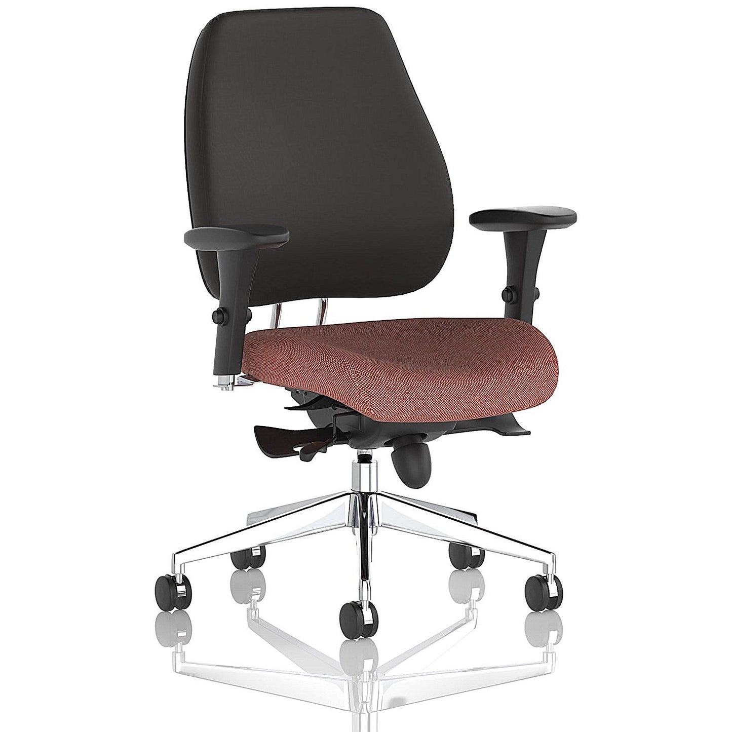 Chiro Plus High Black Back Chair, Height Adjustable Arms, Rivet Forge Easy2Order : KCUP2753