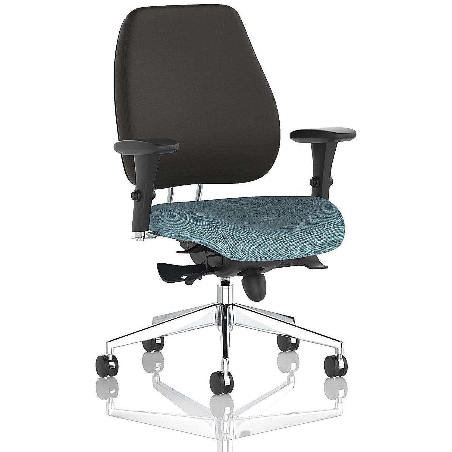 Chiro Plus High Black Back Chair, Height Adjustable Arms, Rivet Quench Easy2Order : KCUP2755