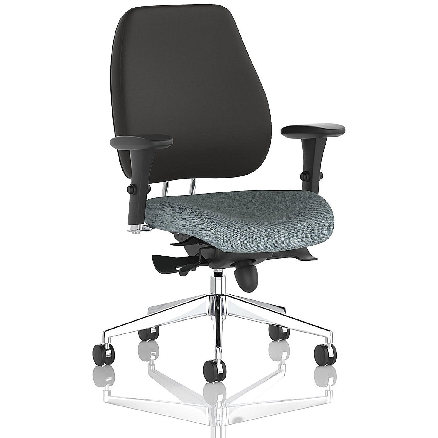 Chiro Plus High Black Back Chair, Height Adjustable Arms, Rivet Tensile Easy2Order : KCUP2756