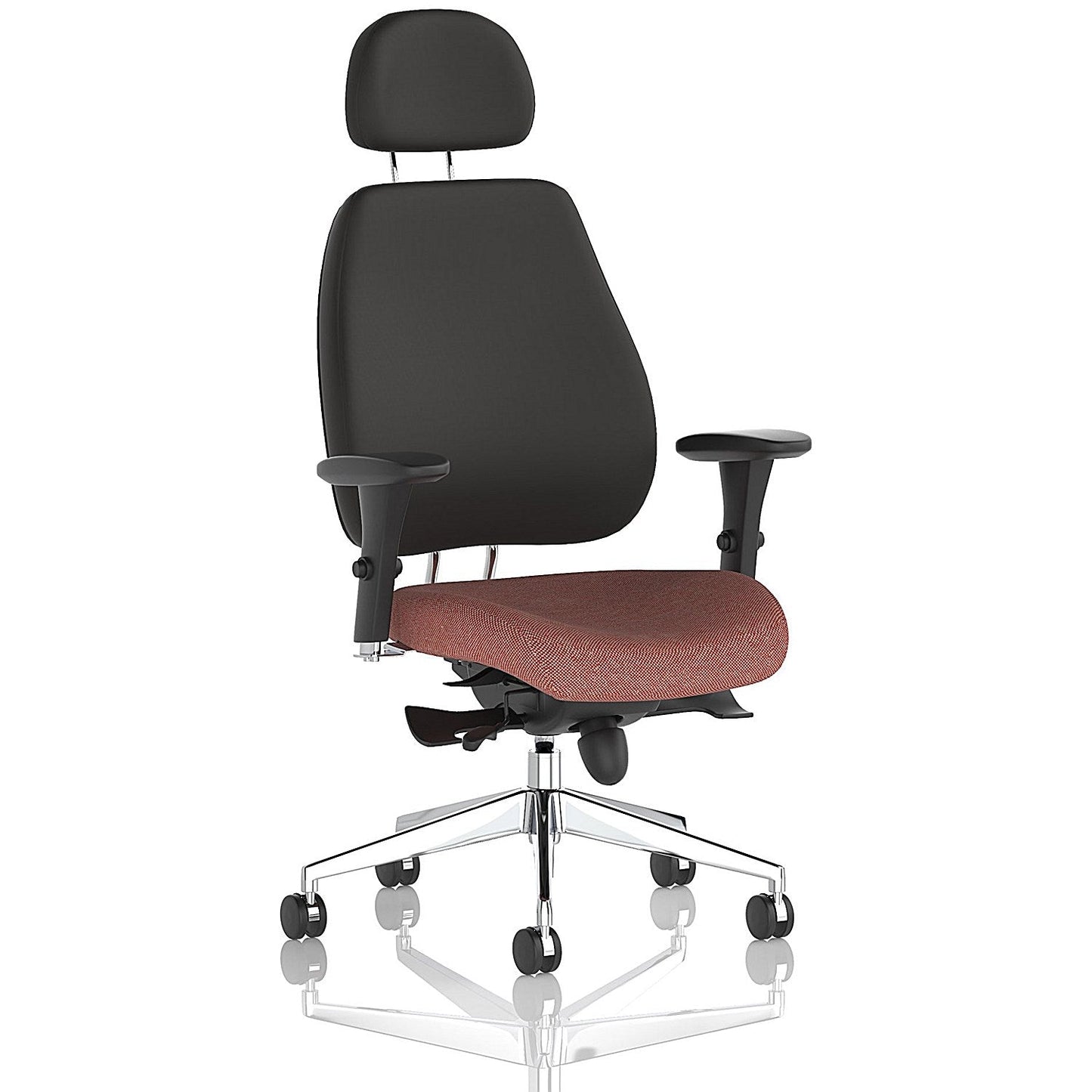Chiro Plus High Black Back Chair With Headrest, Height Adjustable Arms, Rivet Forge Easy2Order : KCUP2777