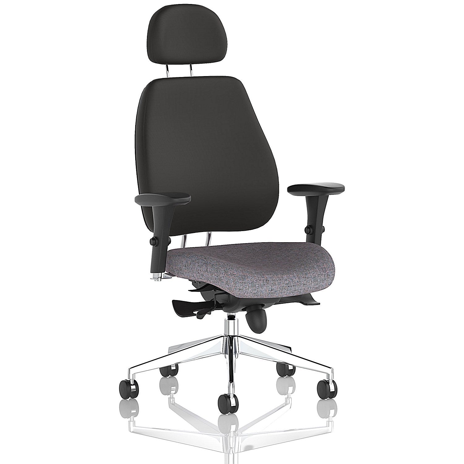 Chiro Plus High Black Back Chair With Headrest, Height Adjustable Arms, Rivet Fuse Easy2Order : KCUP2778